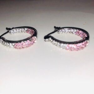 Moissanite Diamond Ombré Pink and Silver Earrings